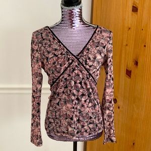 Liz Claiborne Black & Pink V Neck Blouse